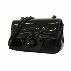 Chanel Shoulder Bag Camellia Chain Patent Leather Black Women's