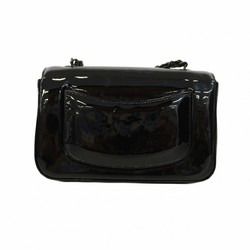 Chanel Shoulder Bag Camellia Chain Patent Leather Black Women's