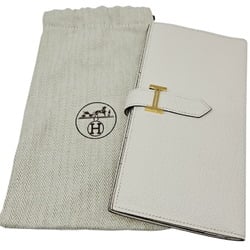 HERMES Bearn Soufflet Chevre Mushroom 2-fold long wallet with U stamp, 2022, white, H, for women and men