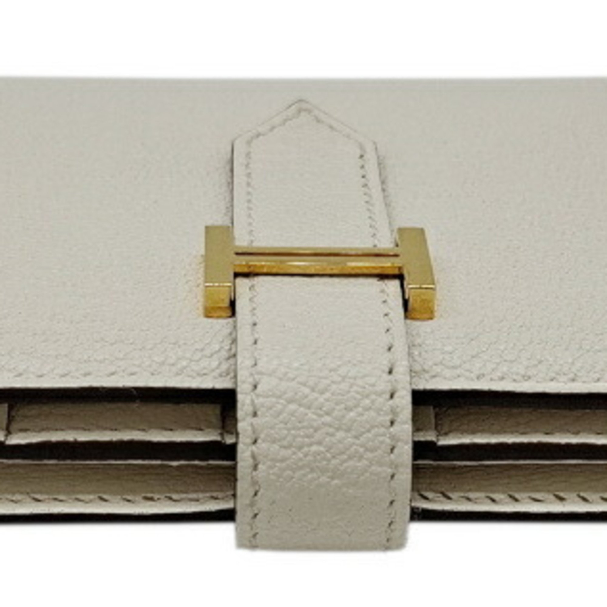 HERMES Bearn Soufflet Chevre Mushroom 2-fold long wallet with U stamp, 2022, white, H, for women and men