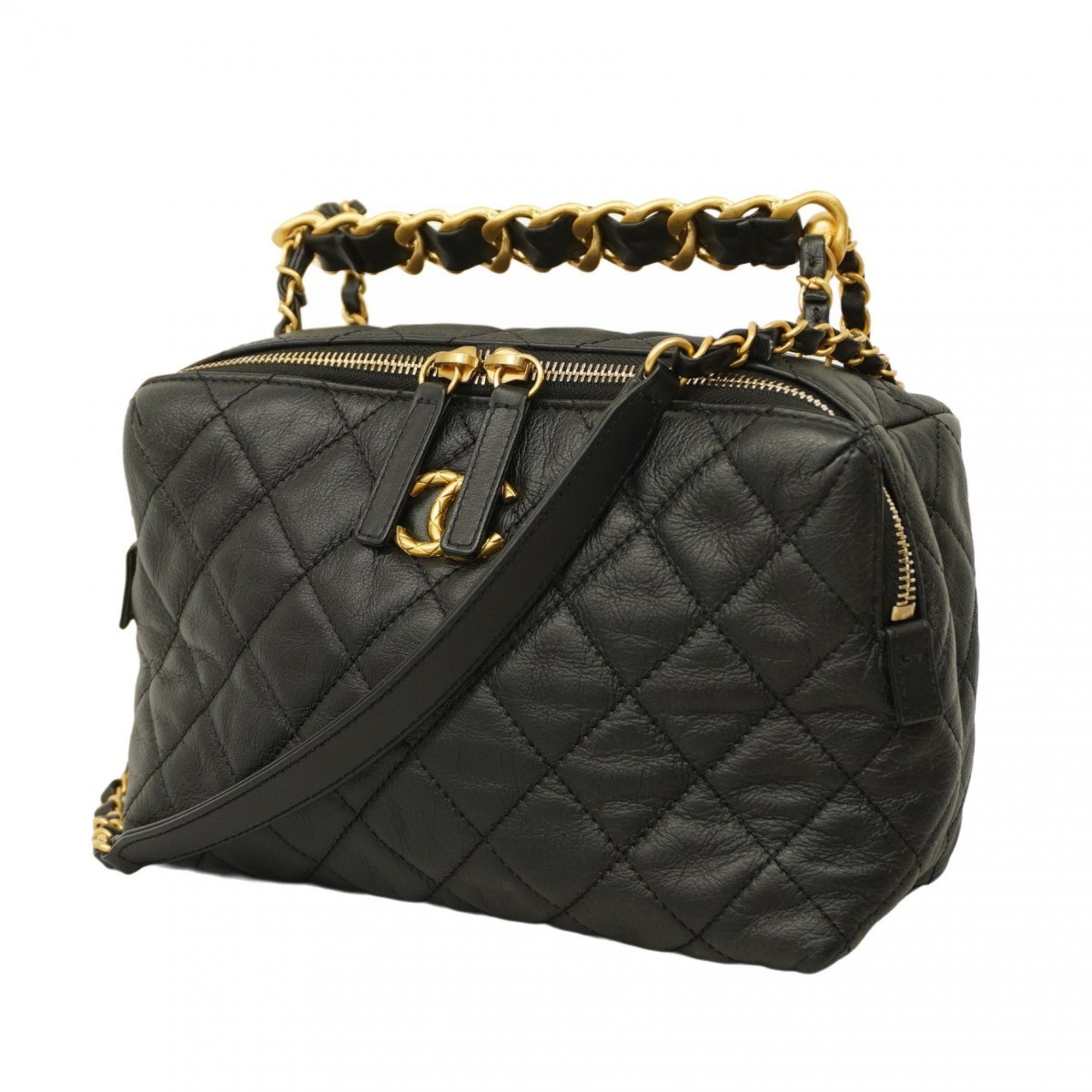 Chanel Shoulder Bag Matelasse Chain Leather Black Women's