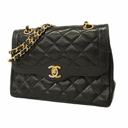 Chanel Shoulder Bag Matelasse Paris Limited W Flap Chain Lambskin Black Women's