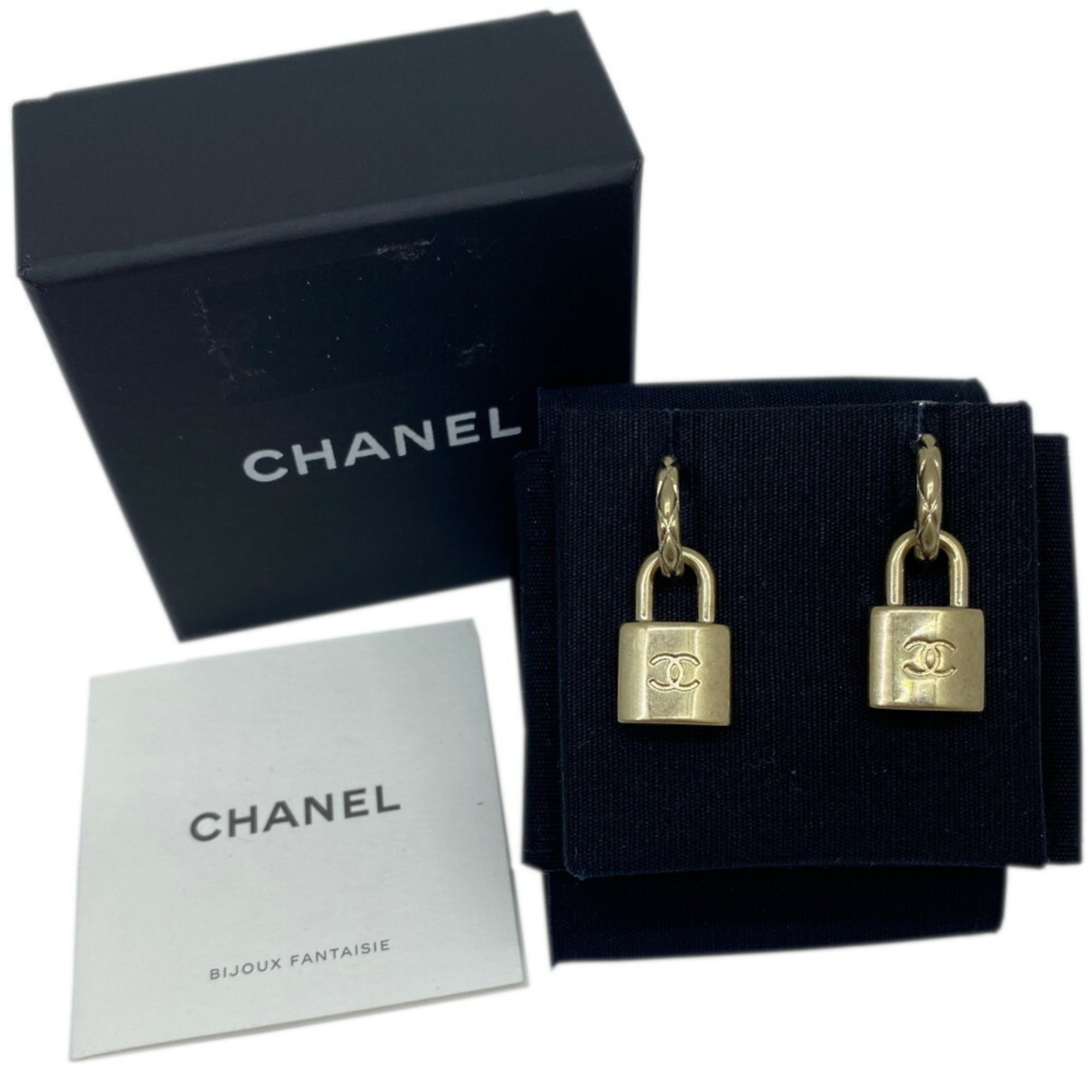 CHANEL Padlock Earrings, Champagne Gold, Alloy, Women's