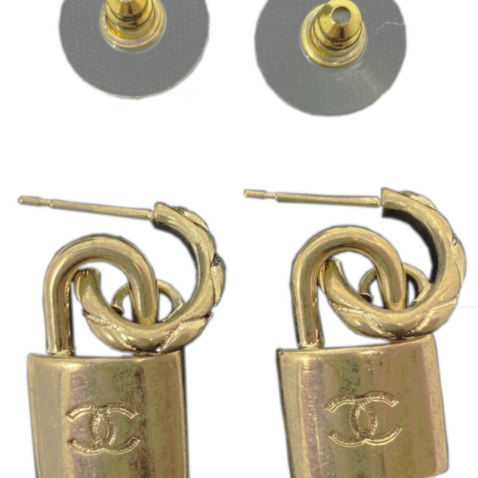 CHANEL Padlock Earrings, Champagne Gold, Alloy, Women's