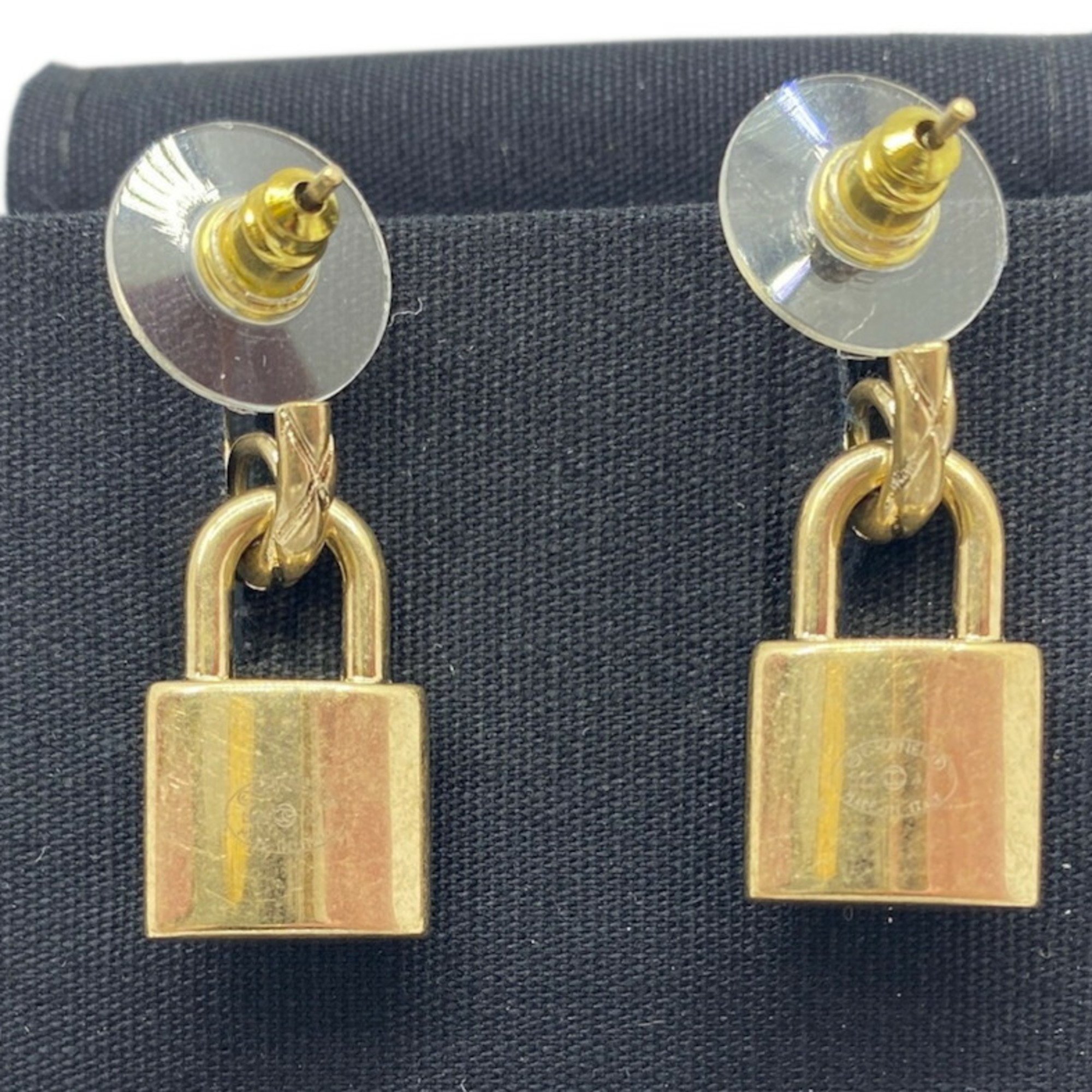 CHANEL Padlock Earrings, Champagne Gold, Alloy, Women's