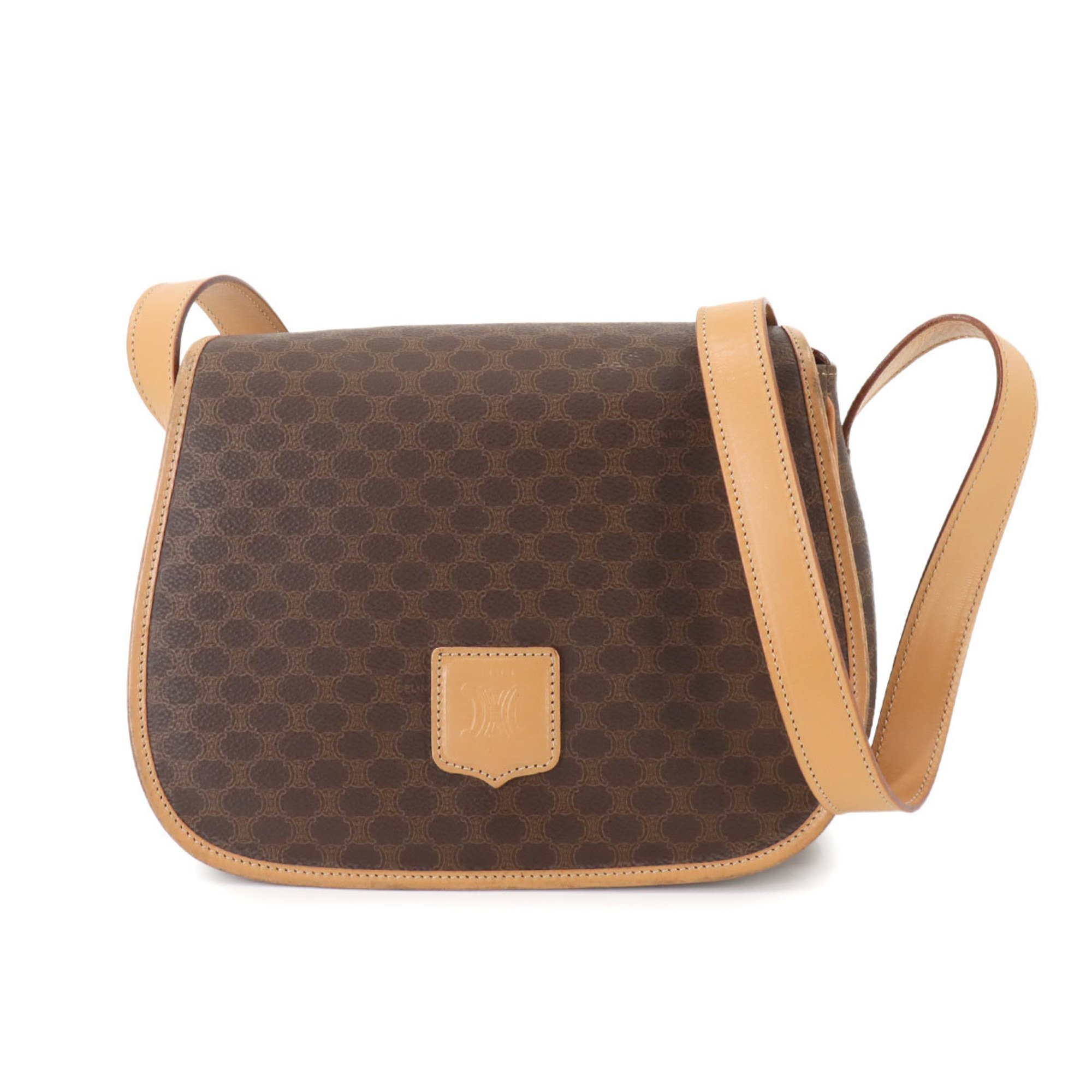 CELINE Macadam Shoulder Bag, PVC, Leather, Brown, Gold Hardware