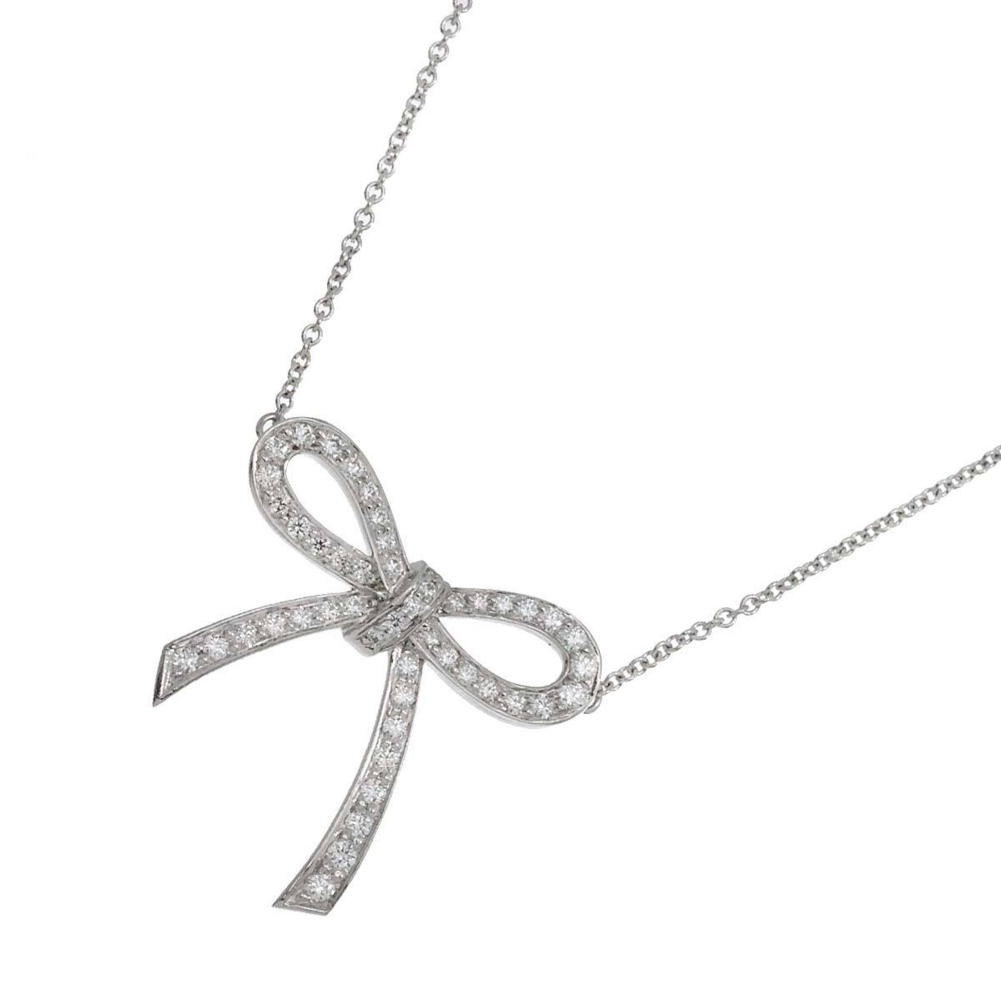 Tiffany & Co. Bow Diamond Necklace 38cm Pt Platinum Ribbon