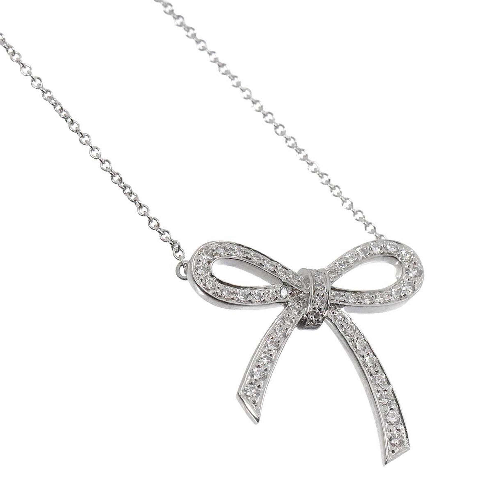 Tiffany & Co. Bow Diamond Necklace 38cm Pt Platinum Ribbon