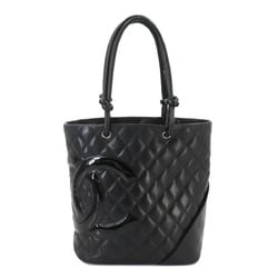 CHANEL Cambon Line Medium Leather Patent Black A25167 Silver Hardware Bag