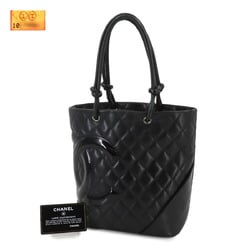 CHANEL Cambon Line Medium Leather Patent Black A25167 Silver Hardware Bag