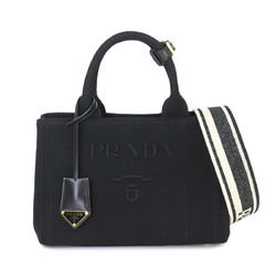 PRADA Canapa 2way Hand Shoulder Bag Canvas Nero 1BG464 Black Gold Hardware