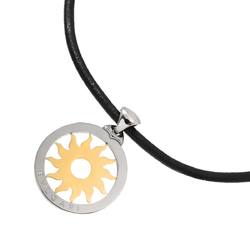 BVLGARI Tondo Sun Necklace 47cm K18 YG 750 SS Yellow Gold Steel Leather