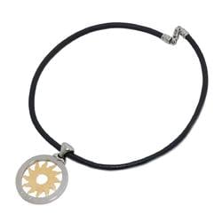 BVLGARI Tondo Sun Necklace 47cm K18 YG 750 SS Yellow Gold Steel Leather