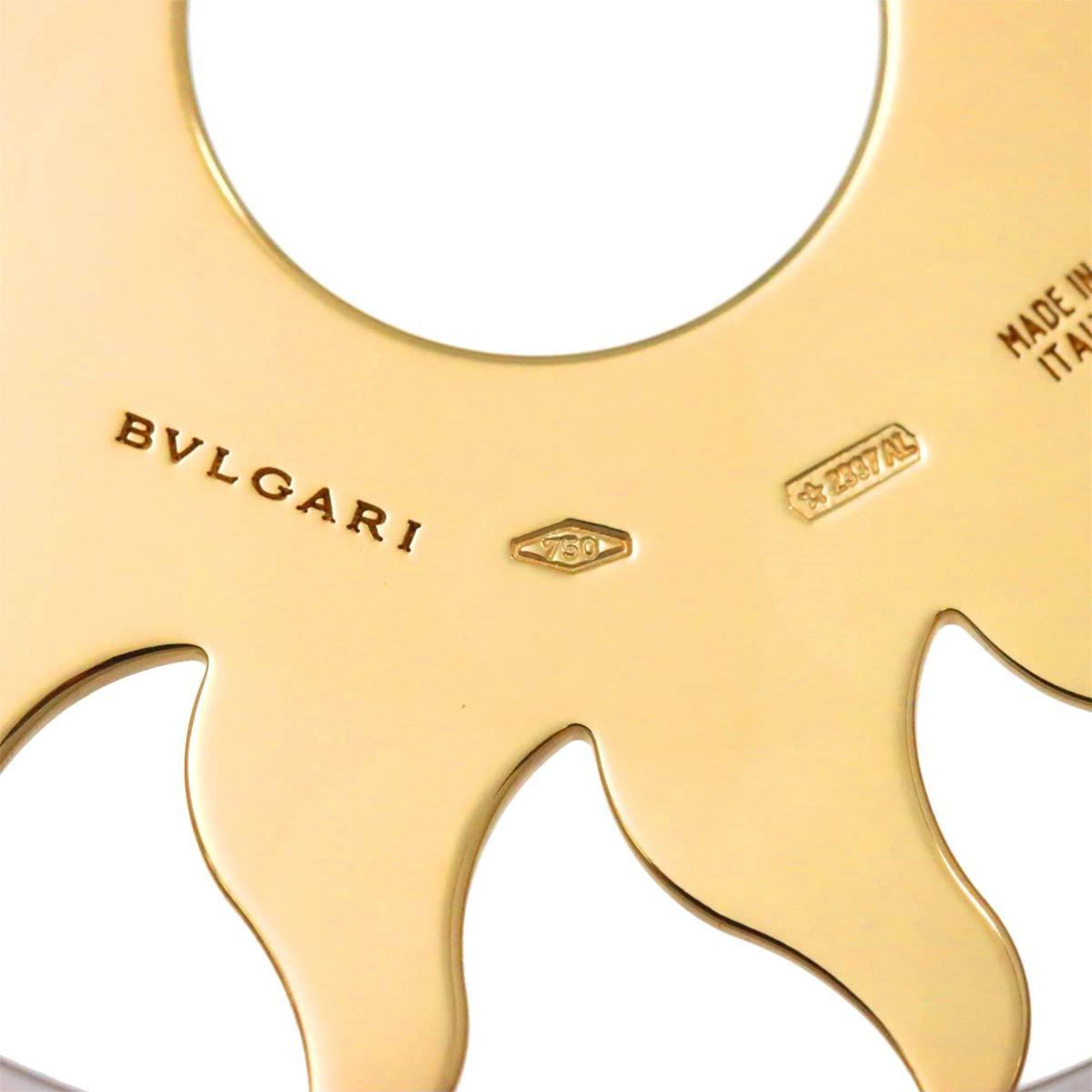 BVLGARI Tondo Sun Necklace 47cm K18 YG 750 SS Yellow Gold Steel Leather