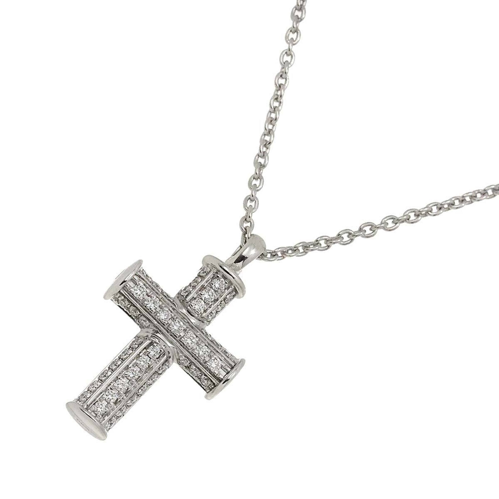 BVLGARI Latin Cross Diamond Necklace 52cm K18 WG White Gold 750