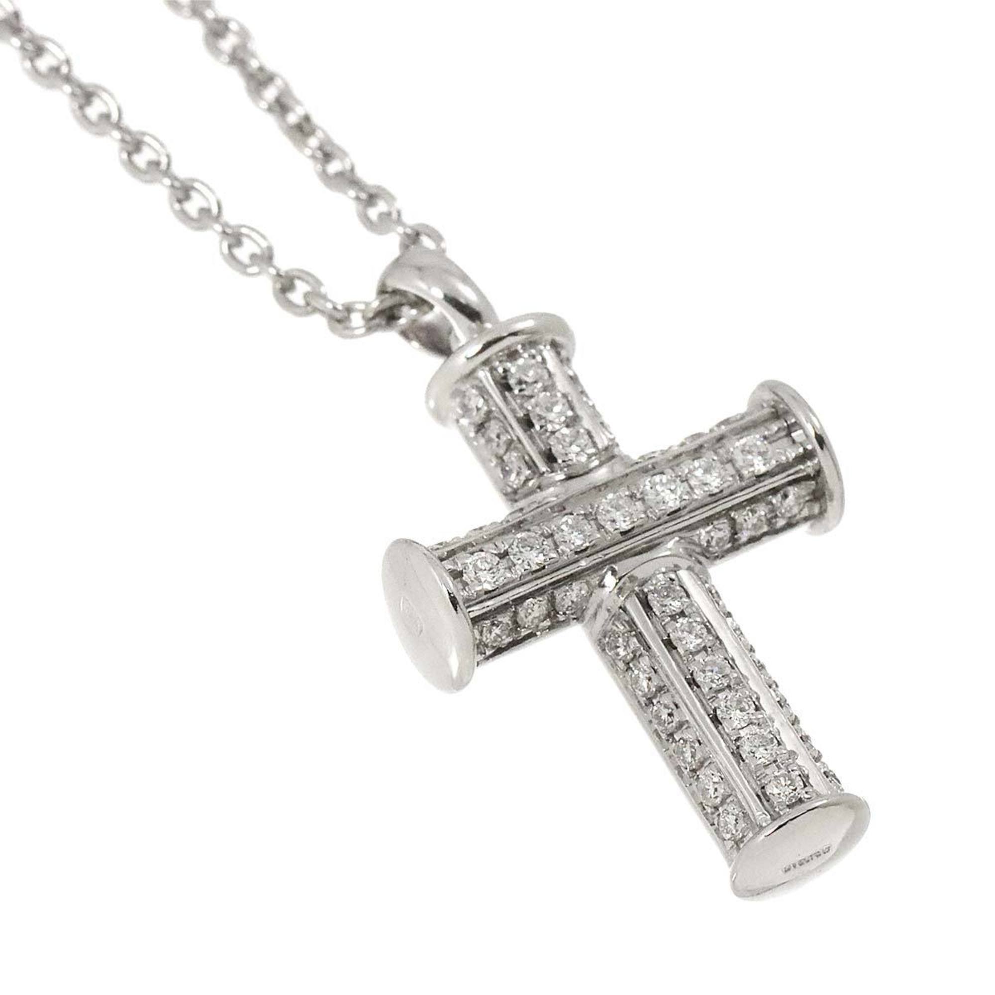 BVLGARI Latin Cross Diamond Necklace 52cm K18 WG White Gold 750