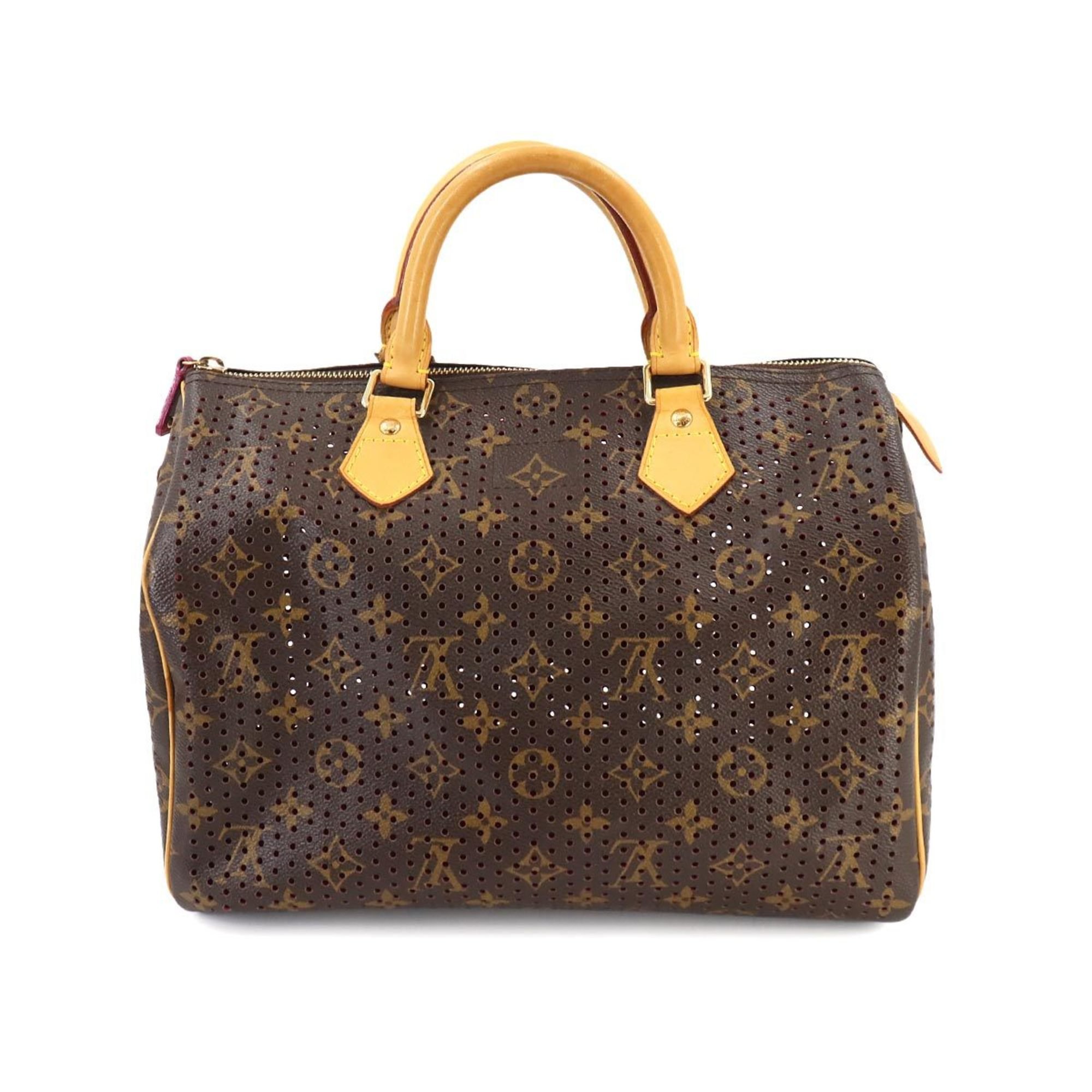 LOUIS VUITTON Monogram Perforated Speedy 30 Handbag Brown Fuchsia M95180