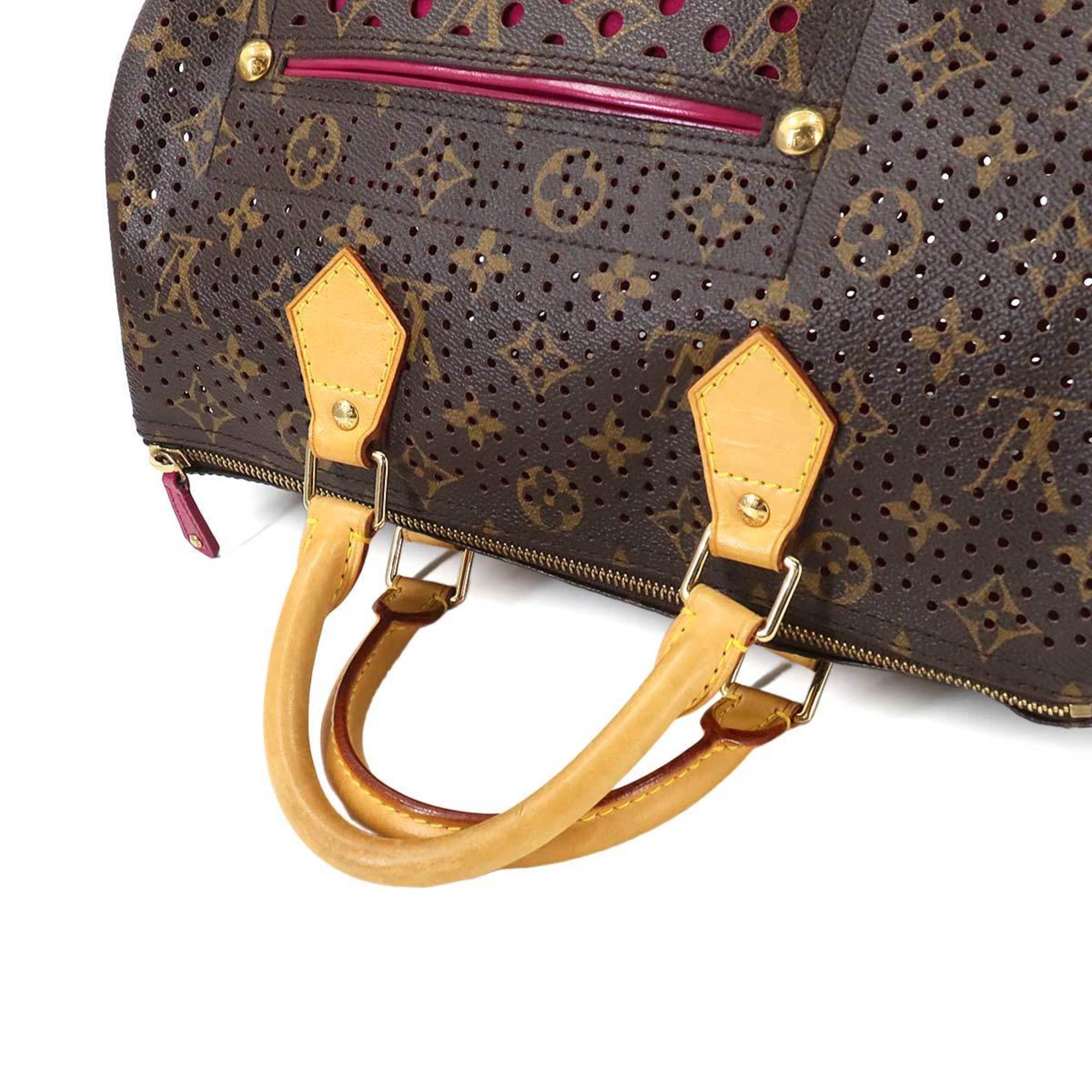 LOUIS VUITTON Monogram Perforated Speedy 30 Handbag Brown Fuchsia M95180