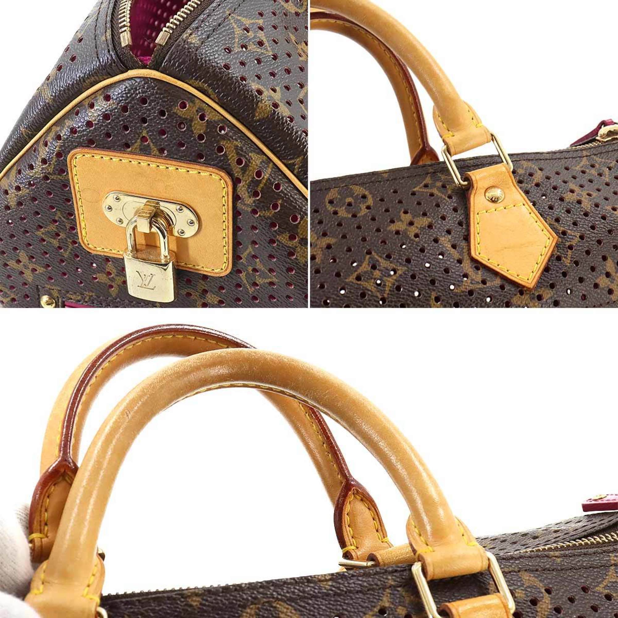 LOUIS VUITTON Monogram Perforated Speedy 30 Handbag Brown Fuchsia M95180