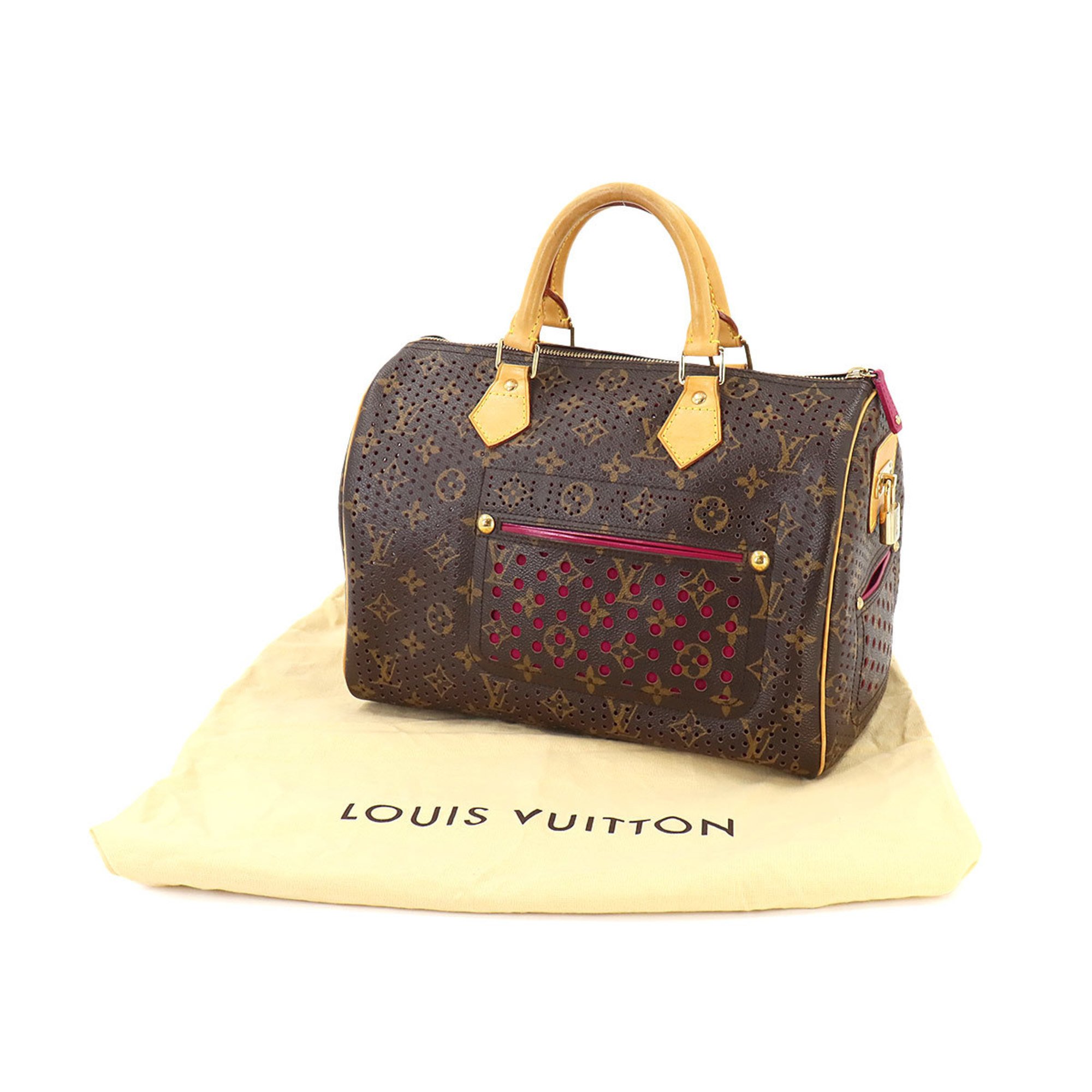 LOUIS VUITTON Monogram Perforated Speedy 30 Handbag Brown Fuchsia M95180