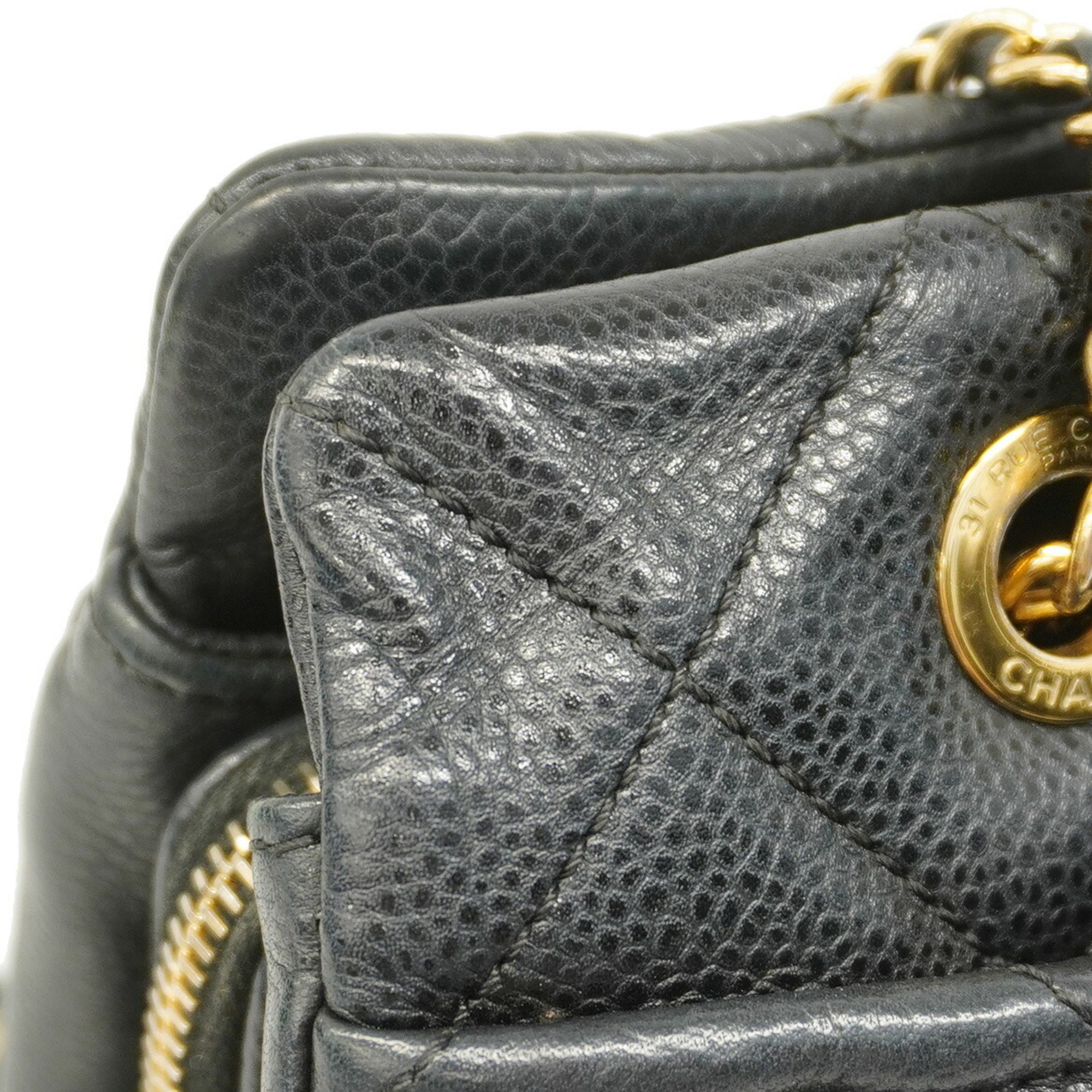 Chanel Shoulder Bag Matelasse Chain Caviar Skin Black Women's