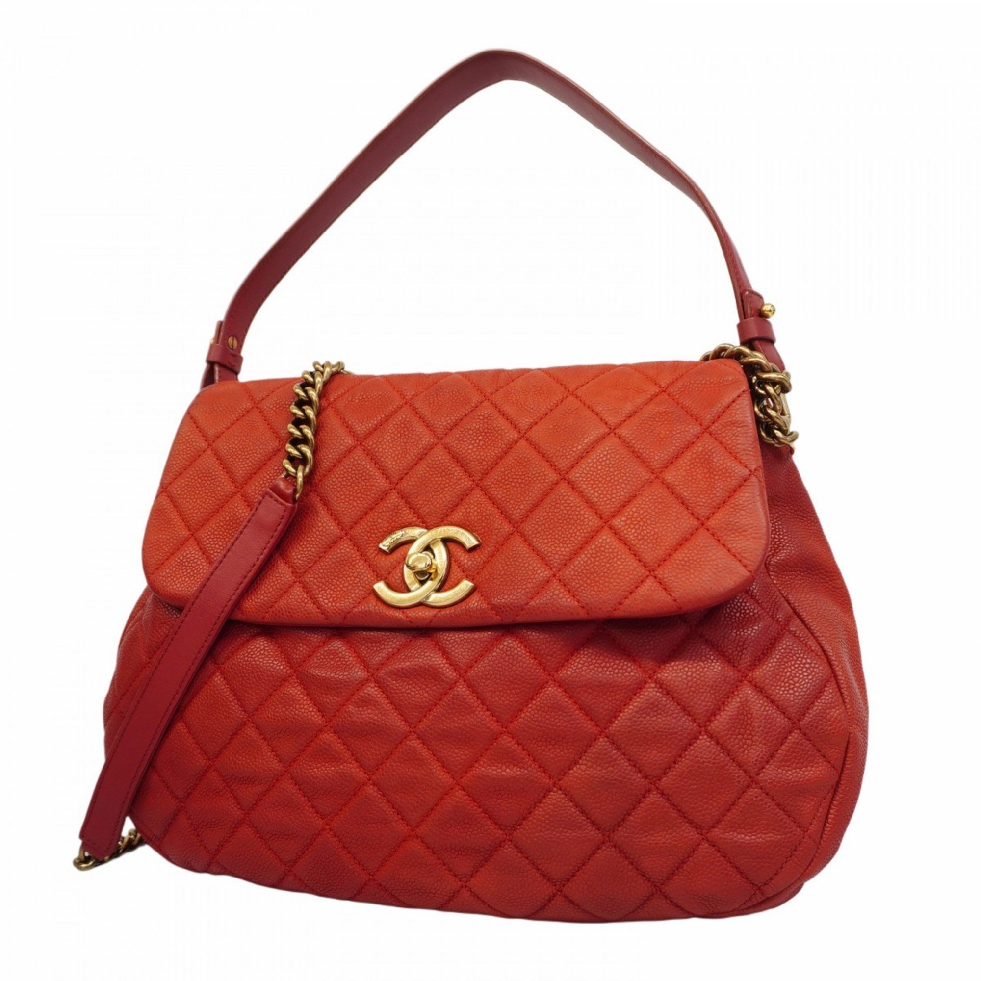 Chanel Shoulder Bag Matelasse Chain Caviar Skin Red Women's