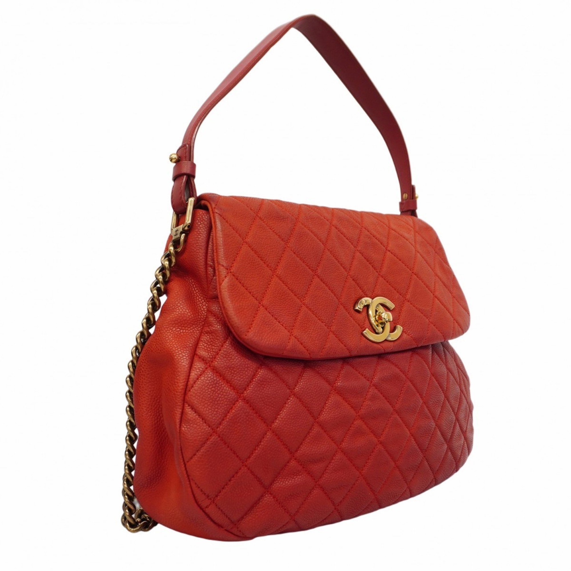 Chanel Shoulder Bag Matelasse Chain Caviar Skin Red Women's