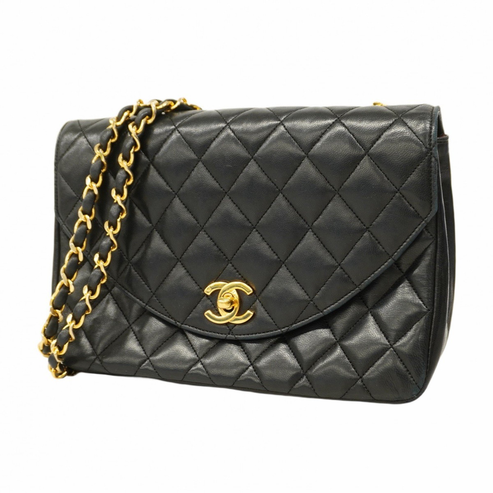 Chanel Shoulder Bag Matelasse Chain Lambskin Black Women's