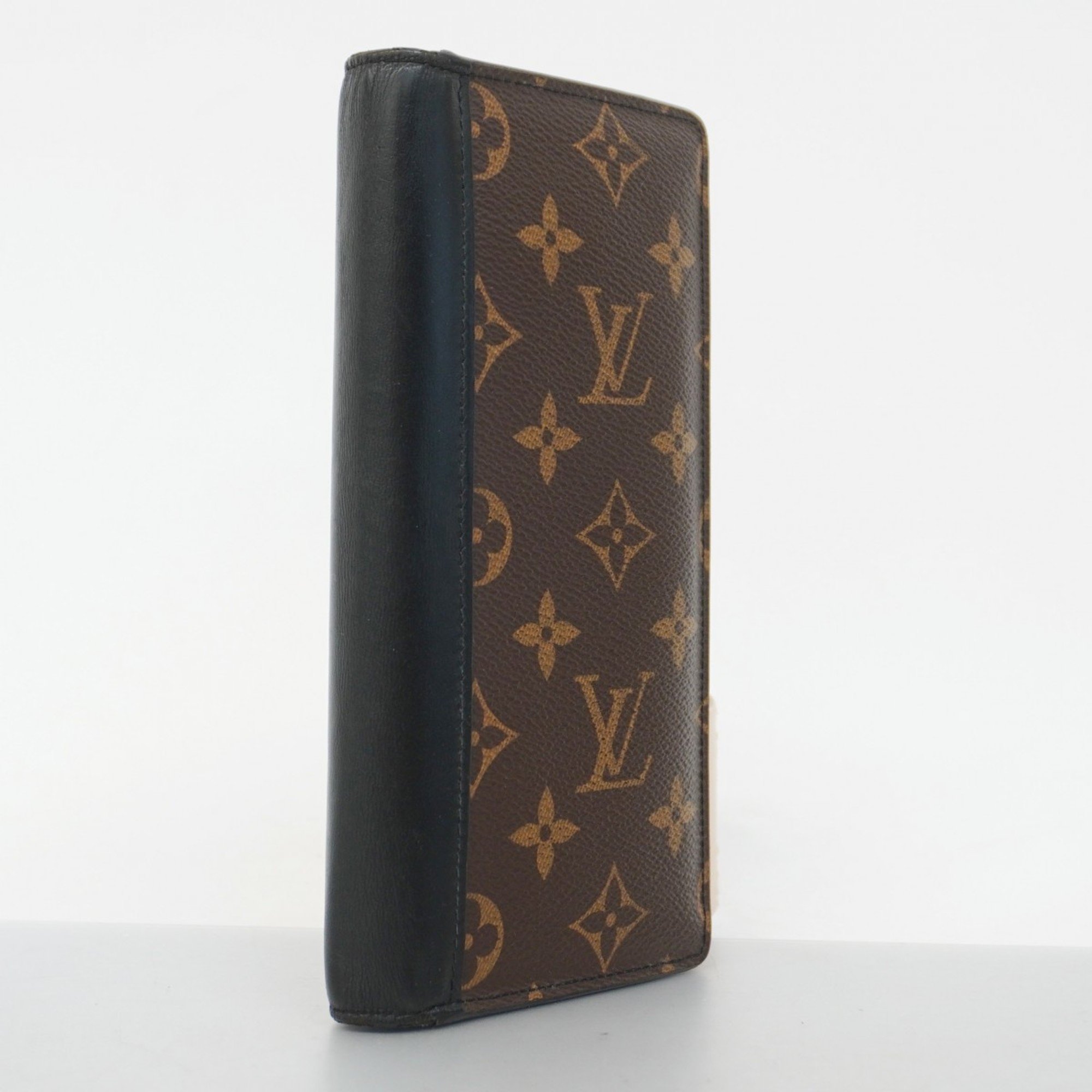 Louis Vuitton Long Wallet Monogram Macassar Portefeuille Brazza M69410 Brown Noir Men's