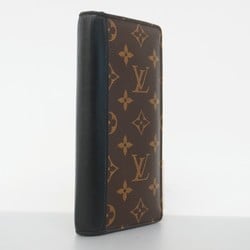 Louis Vuitton Long Wallet Monogram Macassar Portefeuille Brazza M69410 Brown Noir Men's