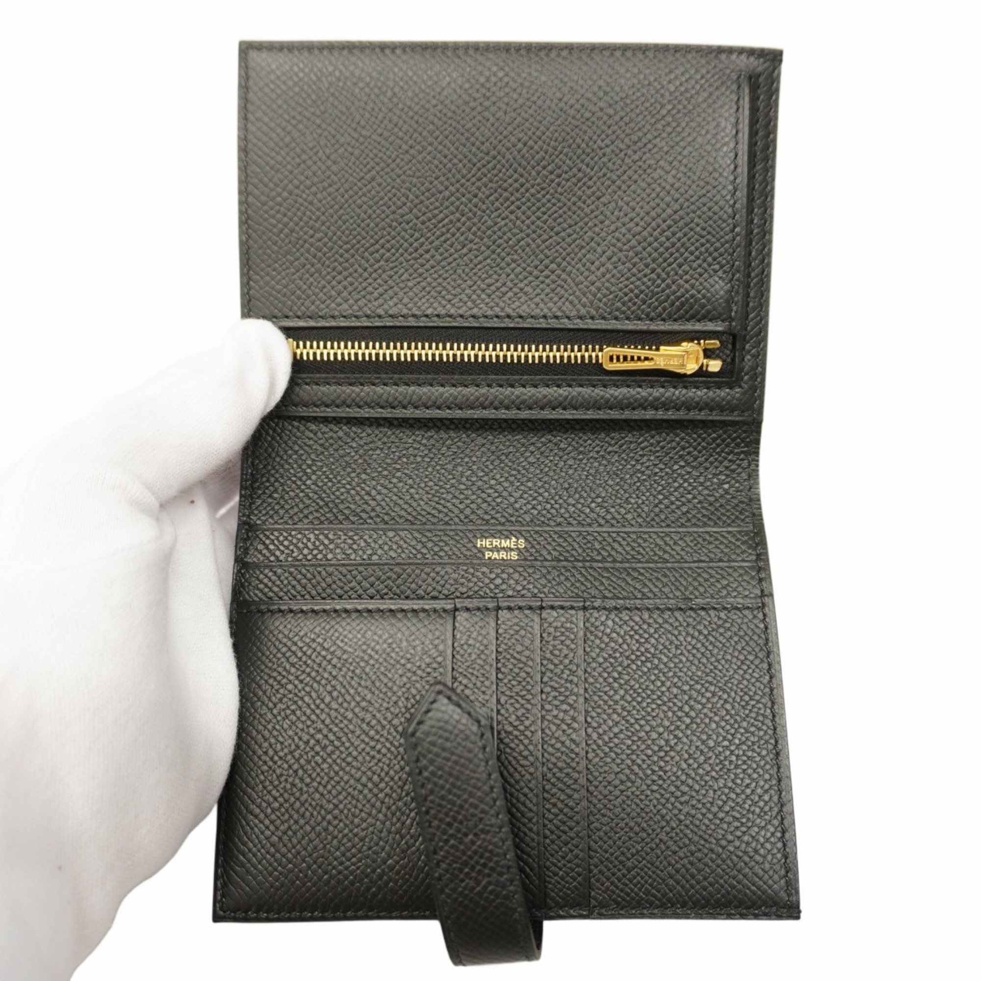 Hermes Wallet Bearn Compact Veau Epsom Black C Stamp Men's Women's