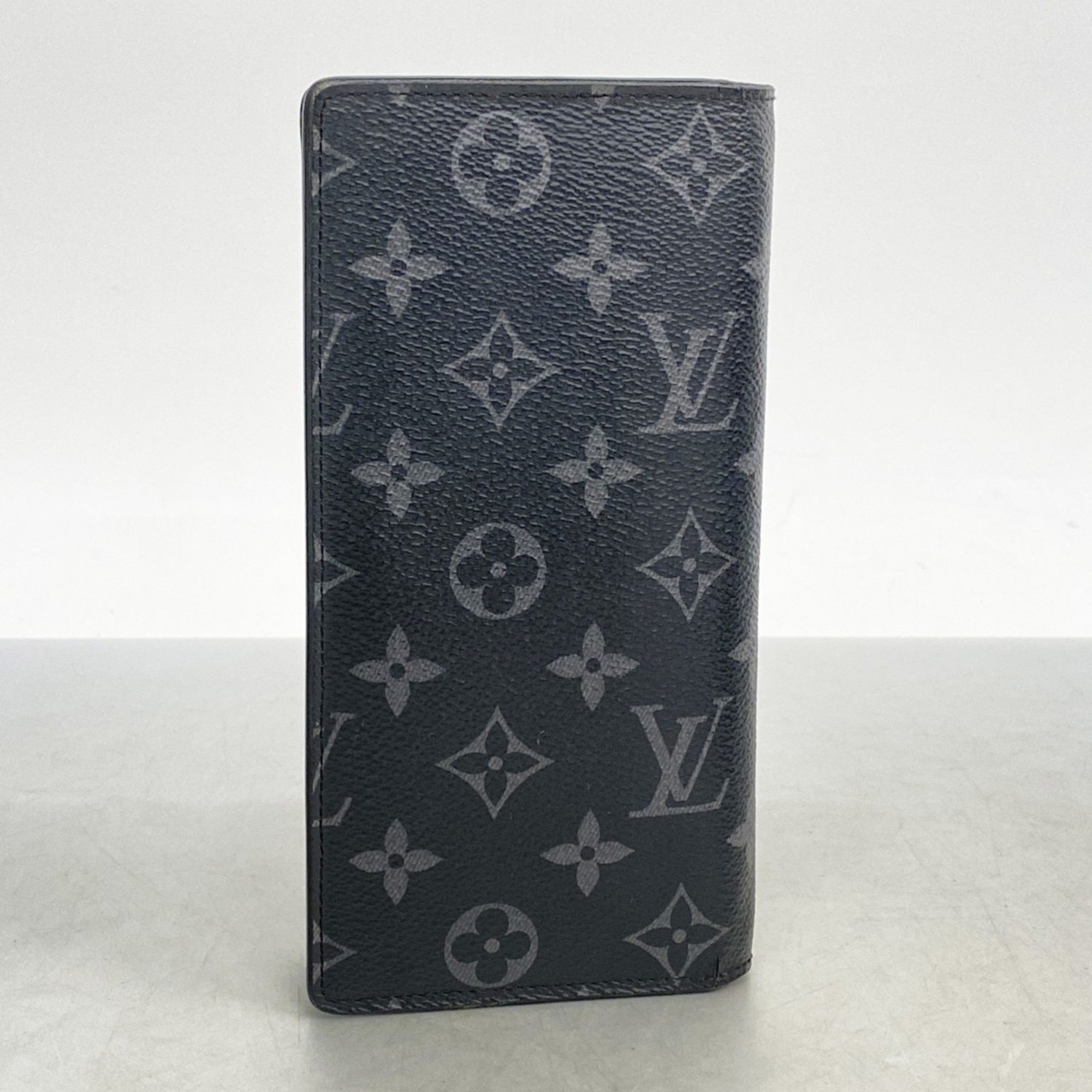 Louis Vuitton Long Wallet Monogram Eclipse Portefeuille Brazza M61697 Black Men's