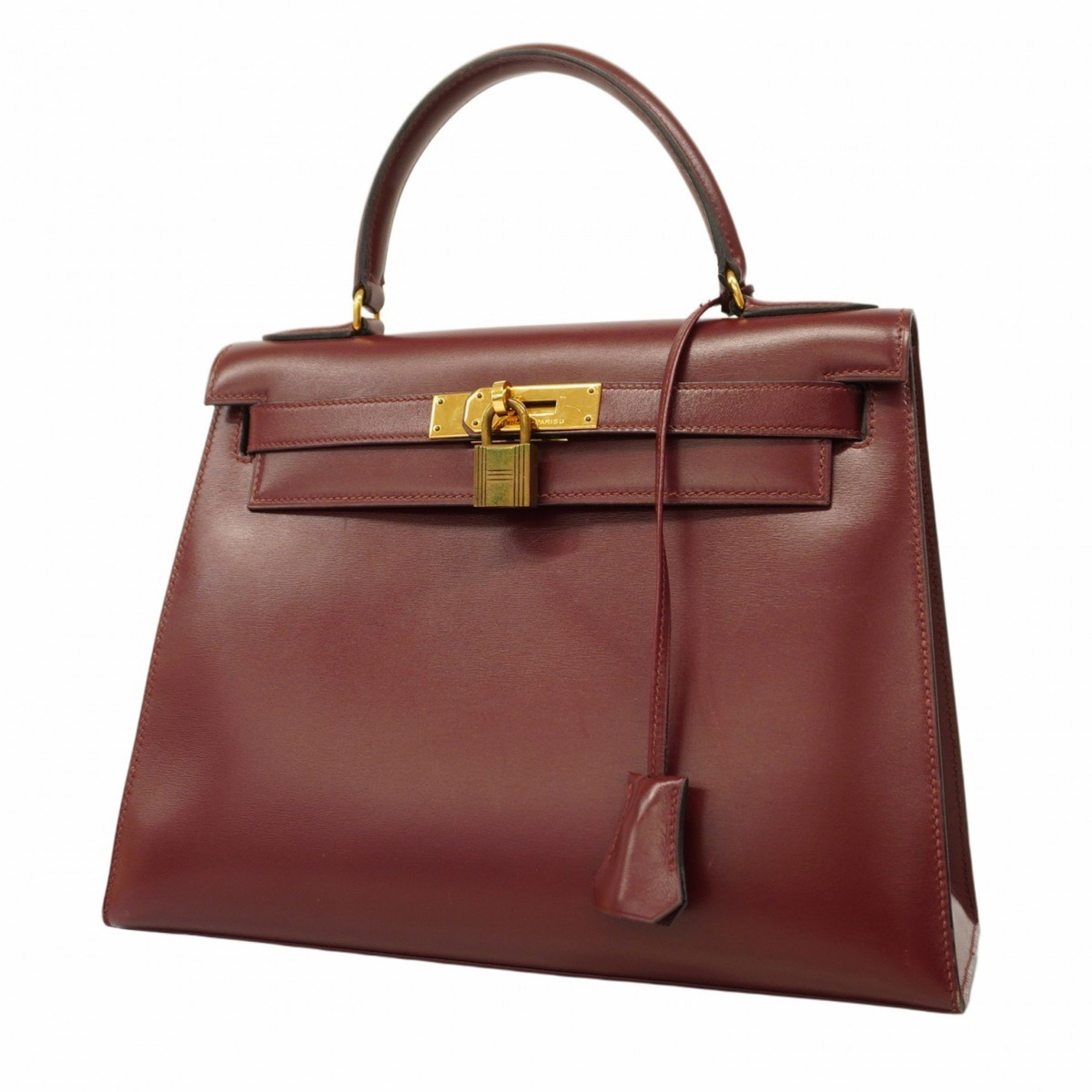 Hermes handbag Kelly 28 box calf Bordeaux 〇R engraved ladies