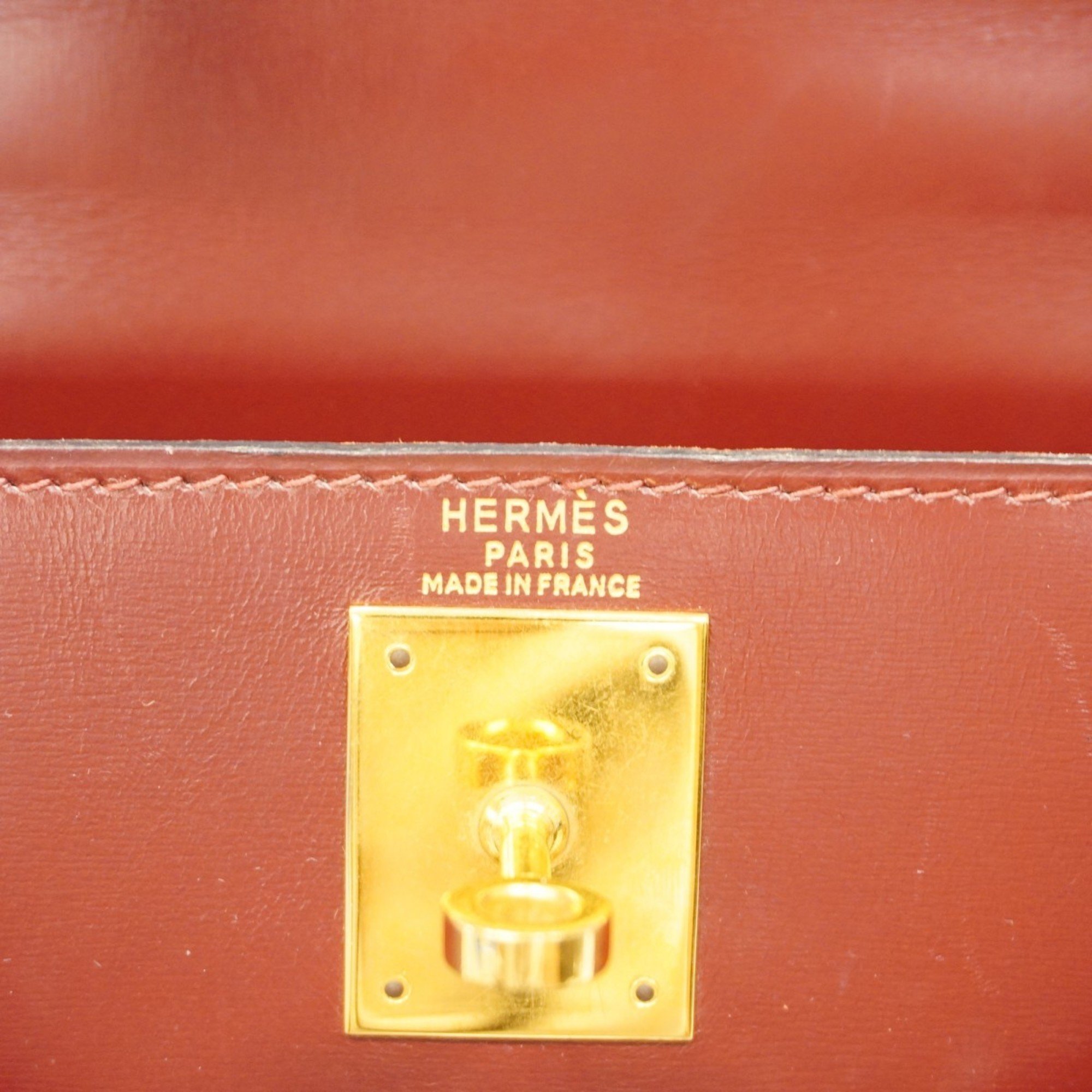 Hermes handbag Kelly 28 box calf Bordeaux 〇R engraved ladies