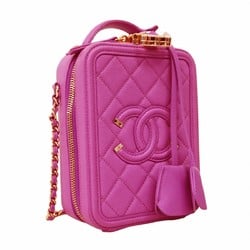 Chanel Shoulder Bag Matelasse Chain Filigree Caviar Skin Purple Champagne Ladies