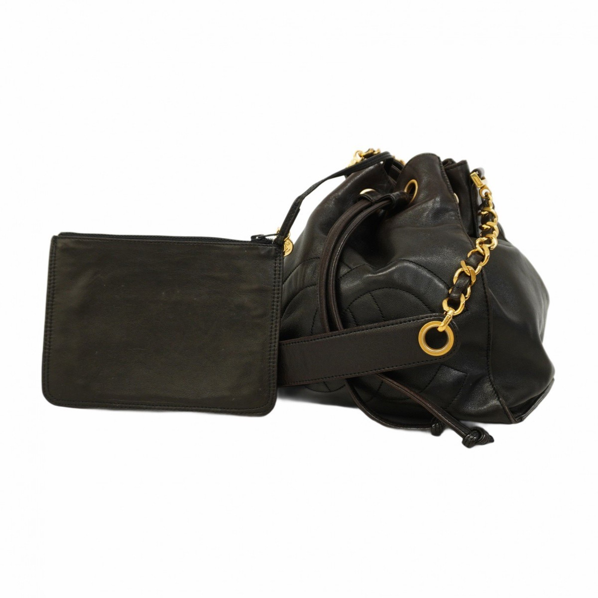 Chanel Shoulder Bag Chain Leather Black Women's