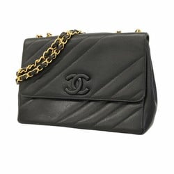 Chanel Shoulder Bag W Chain Bias Stitch Caviar Skin Black Women's