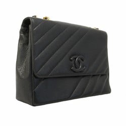 Chanel Shoulder Bag W Chain Bias Stitch Caviar Skin Black Women's