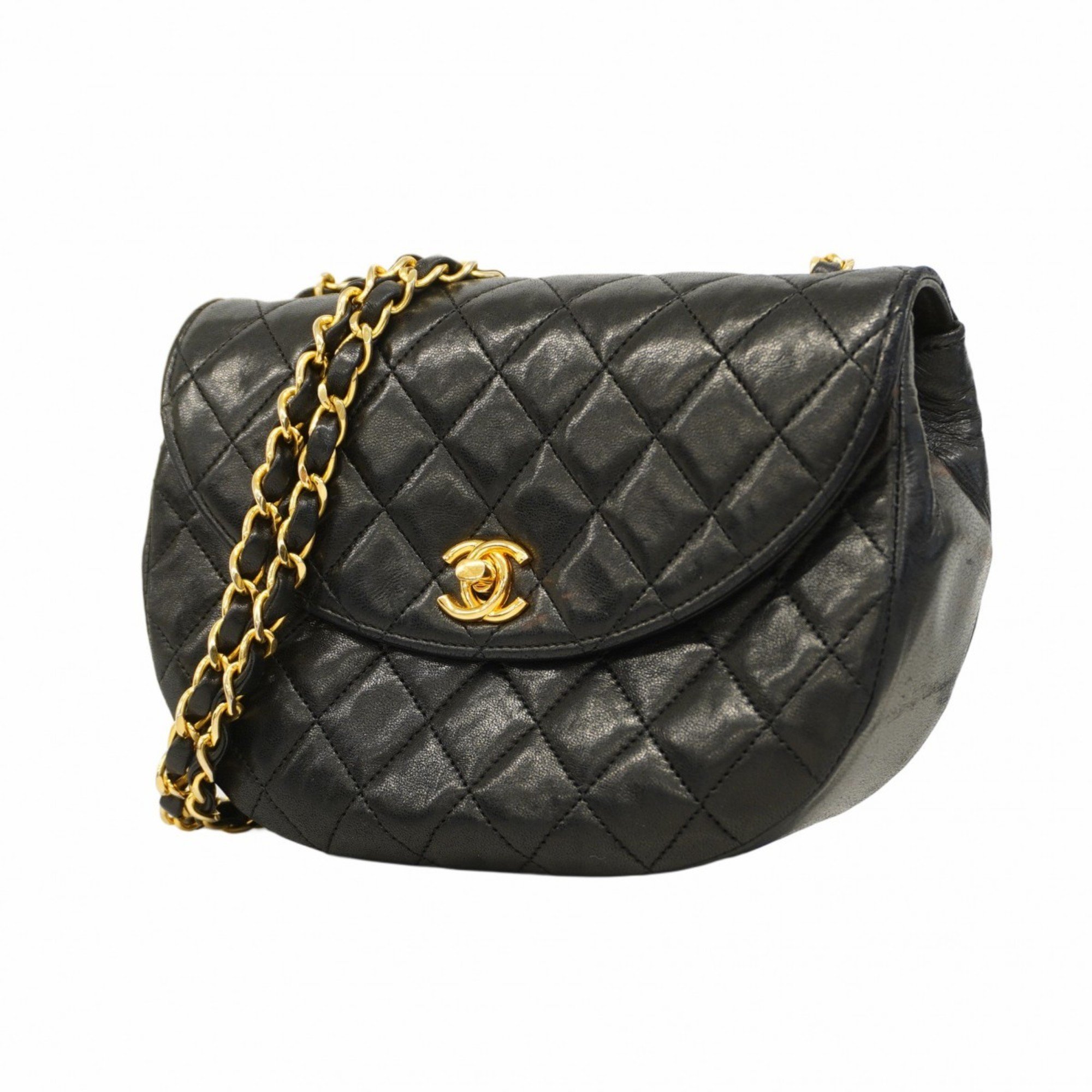 Chanel Shoulder Bag Matelasse Chain Lambskin Black Women's