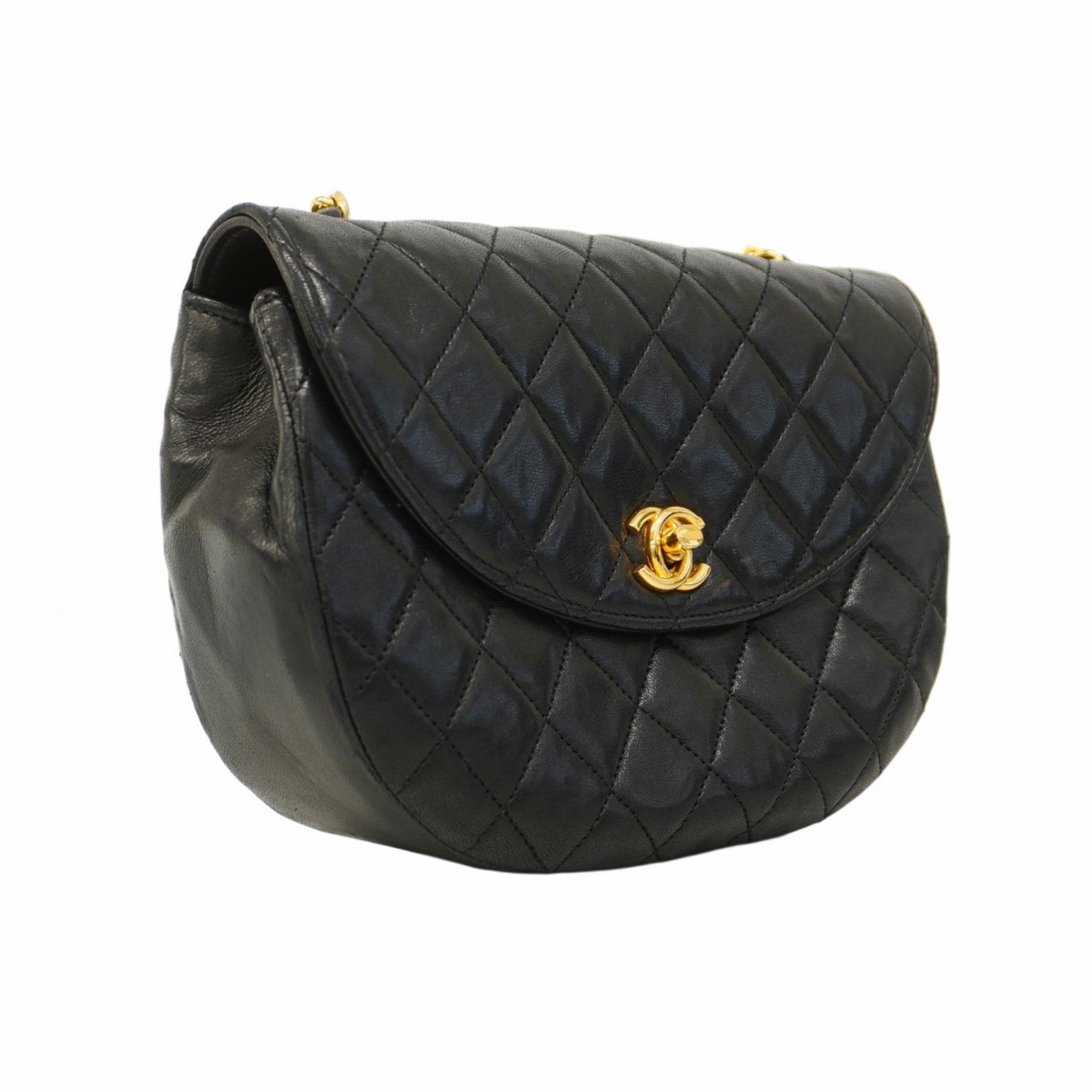 Chanel Shoulder Bag Matelasse Chain Lambskin Black Women's