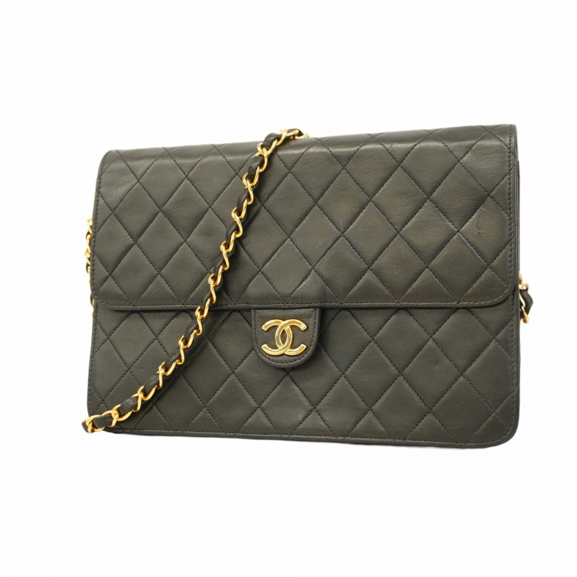 Chanel Shoulder Bag Matelasse Chain Lambskin Black Women's