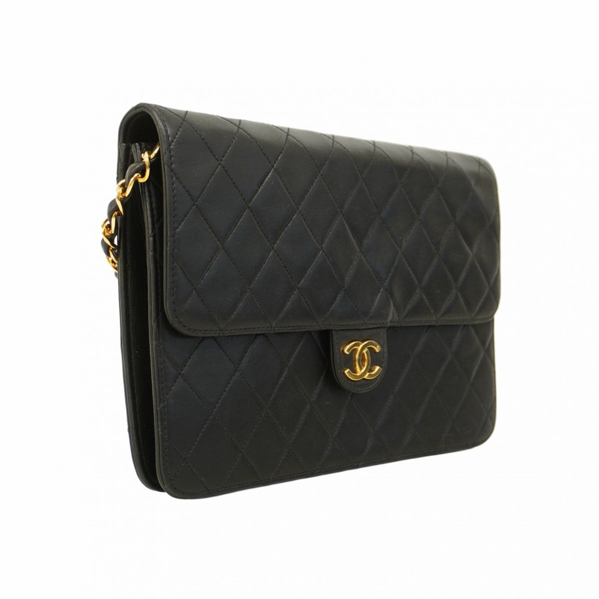 Chanel Shoulder Bag Matelasse Chain Lambskin Black Women's