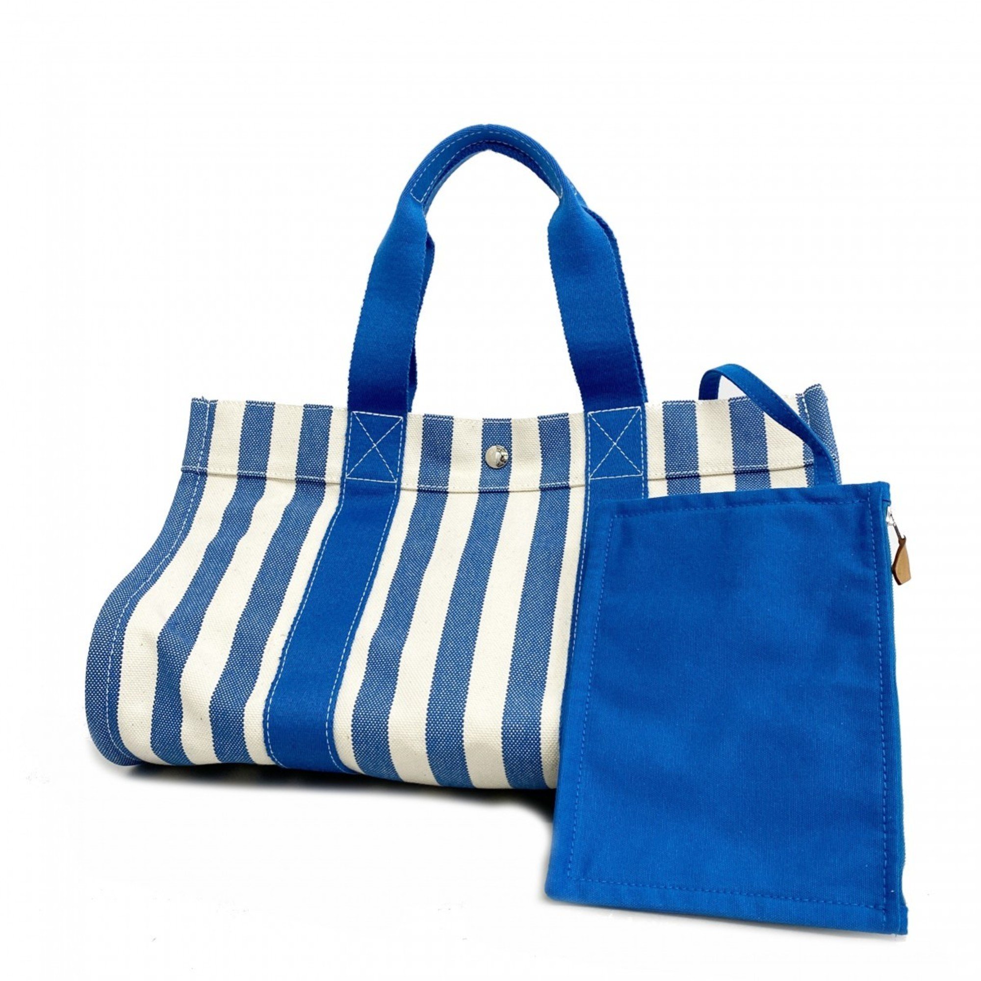 Hermes Tote Bag Cannes MM Canvas Blue White Women's