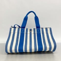 Hermes Tote Bag Cannes MM Canvas Blue White Women's