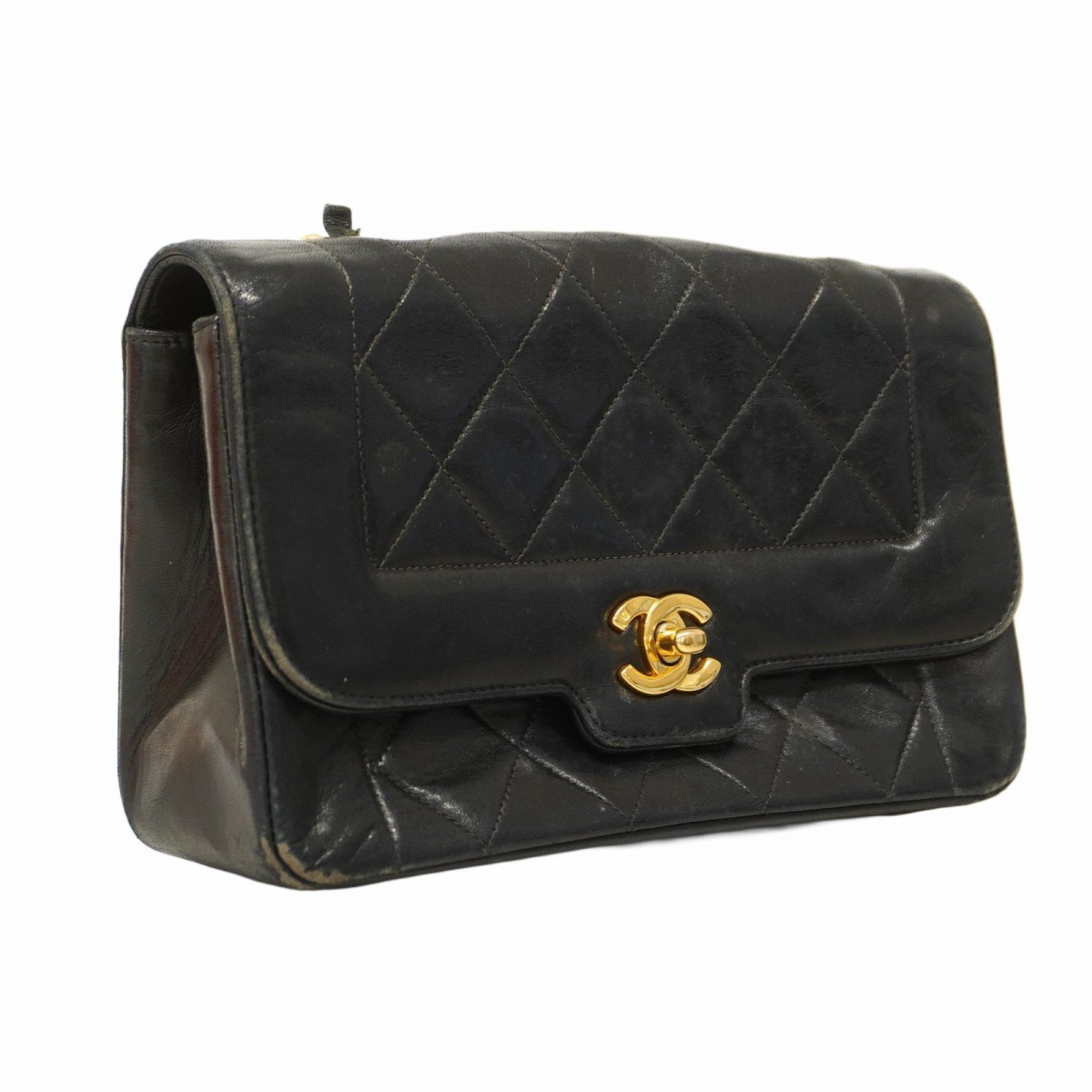 Chanel Shoulder Bag Matelasse Chain Lambskin Black Women's