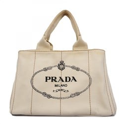 Prada Tote Bag Canapa Canvas White Black Women's