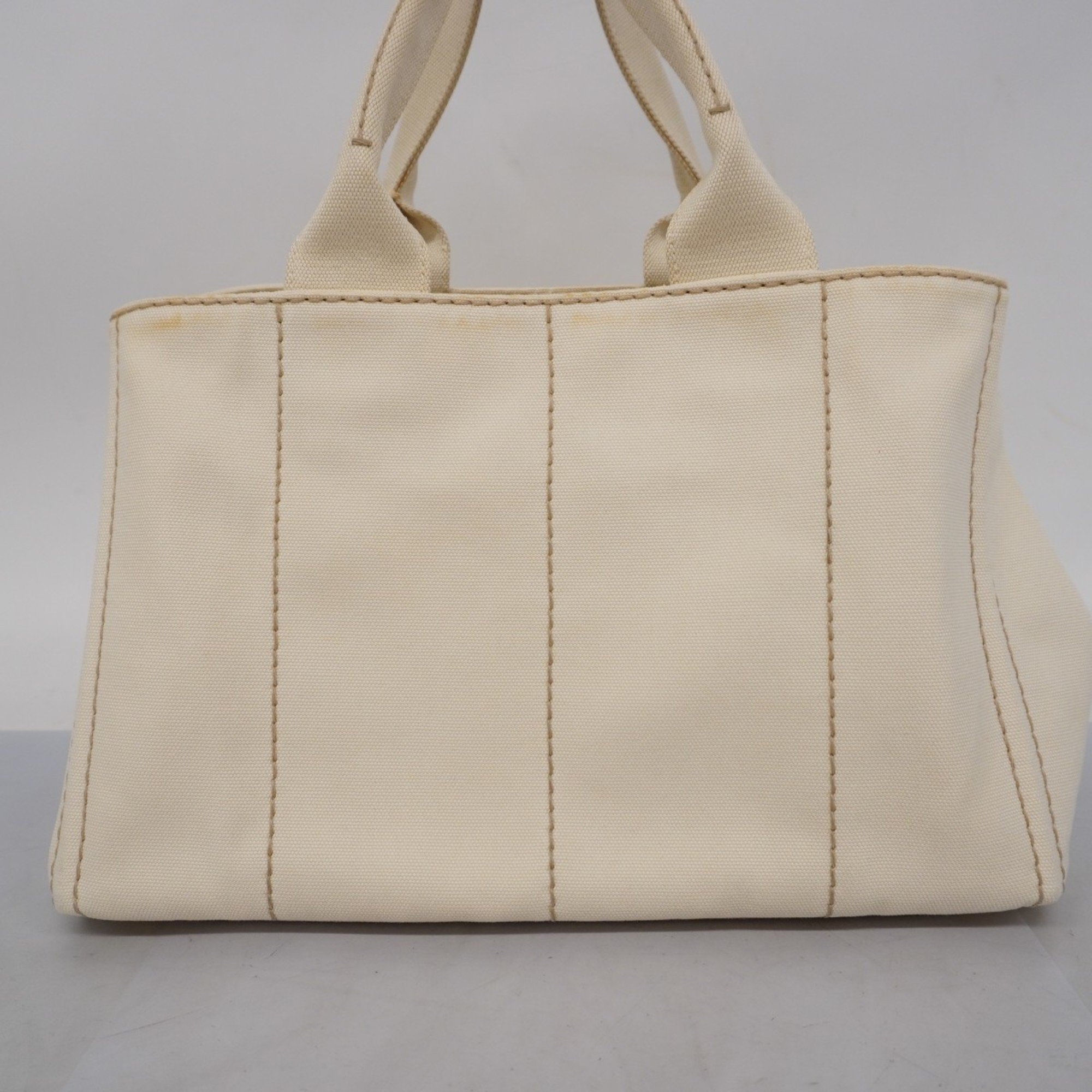 Prada Tote Bag Canapa Canvas White Black Women's