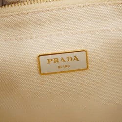 Prada Tote Bag Canapa Canvas White Black Women's