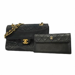 Chanel Shoulder Bag Matelasse W Chain Lambskin Black Women's