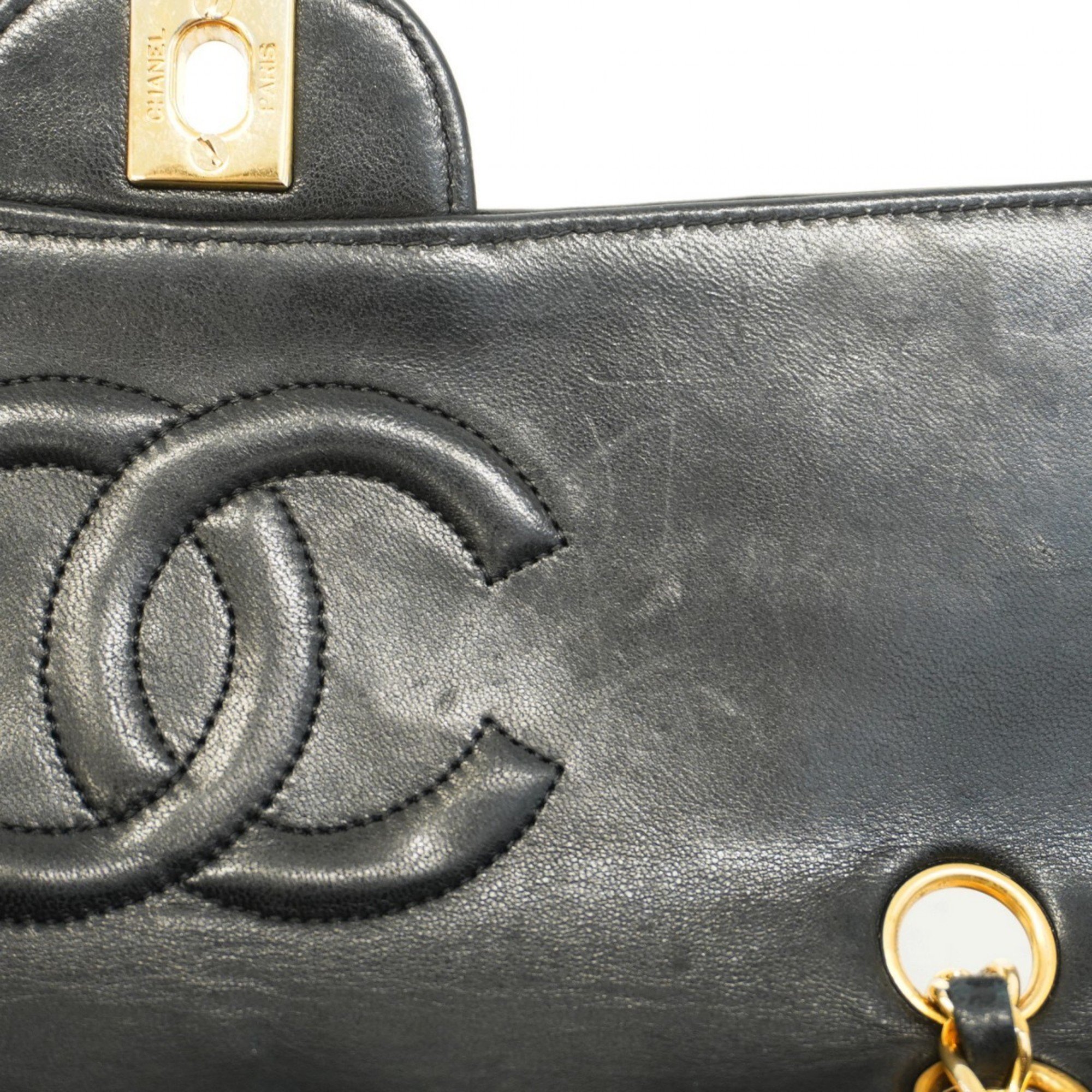 Chanel Shoulder Bag Matelasse W Chain Lambskin Black Women's